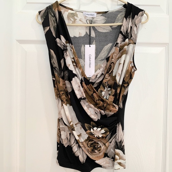 CALVIN KLEIN Women's Floral V-Neck Sleeveless Top Size SP - Picture 1 of 10